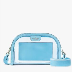 ♠️Kate Spade Clare Clear See Through Small Dome Crossbody Stadium Bag, Blue NWT